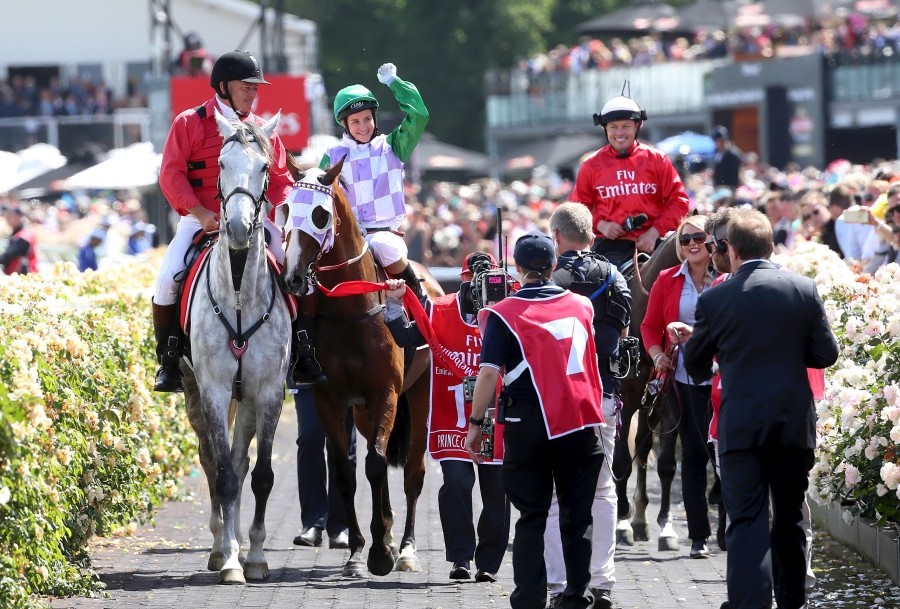 FILE PHOTO: Prince of Penzance ridden by Michelle Payne returns to scale after winning race 7 the Melbourne Cup during the Melbourne Cup race day at Flemington Racecourse in Melbourne, Victoria November 3, 2015. REUTERS/Hamish Blair